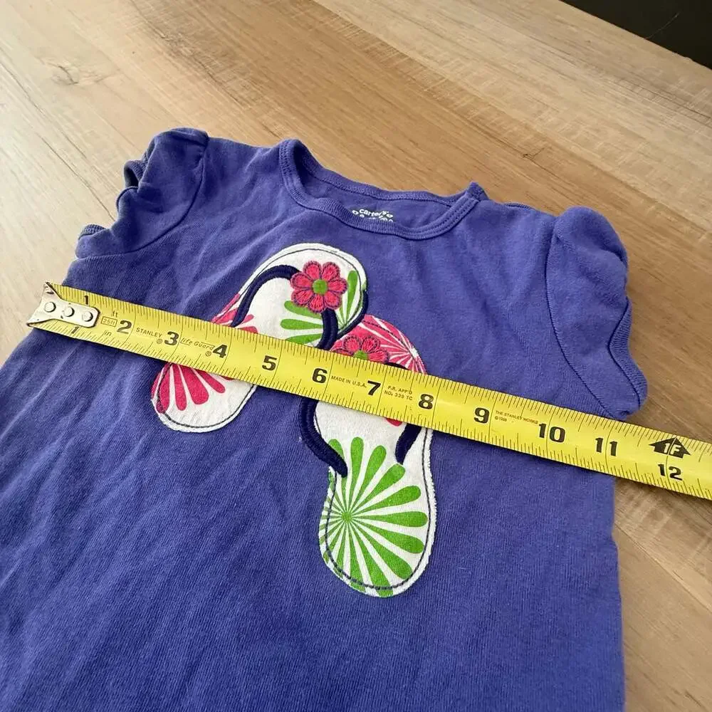 Carter's Girls 4T Purple Flip Flop Applique Graphic Tee Short Sleeve